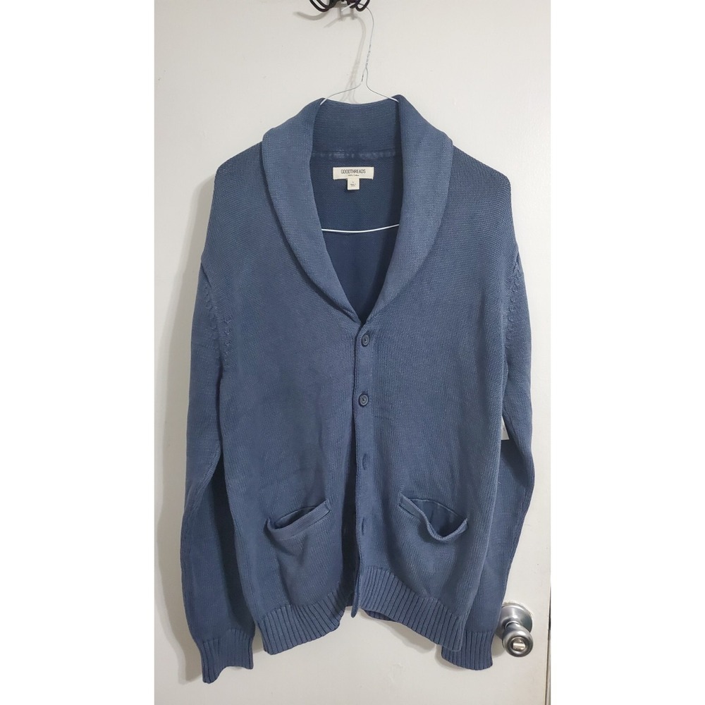 GoodThreads Men's Shawl Collar Button Down Cardigan Blue Large . New with Tags.